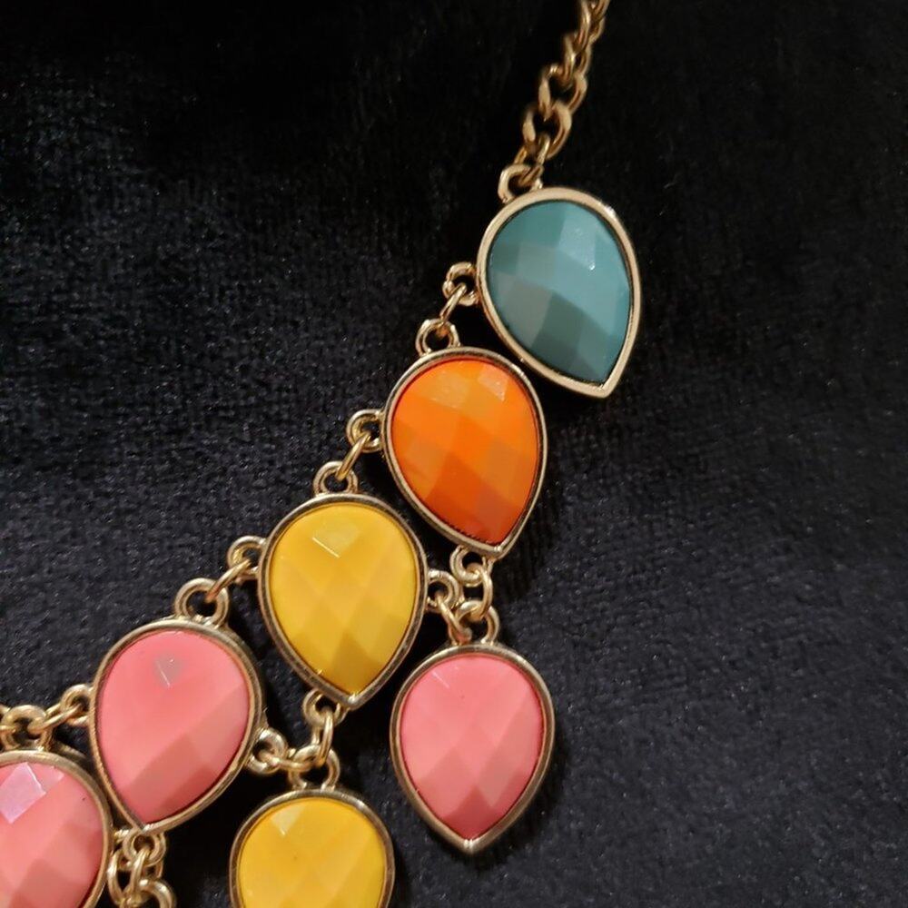 Womens Fashion Multicolor Faceted Teardrop Collar Necklace with Lobster Clasp - Picture 4 of 6